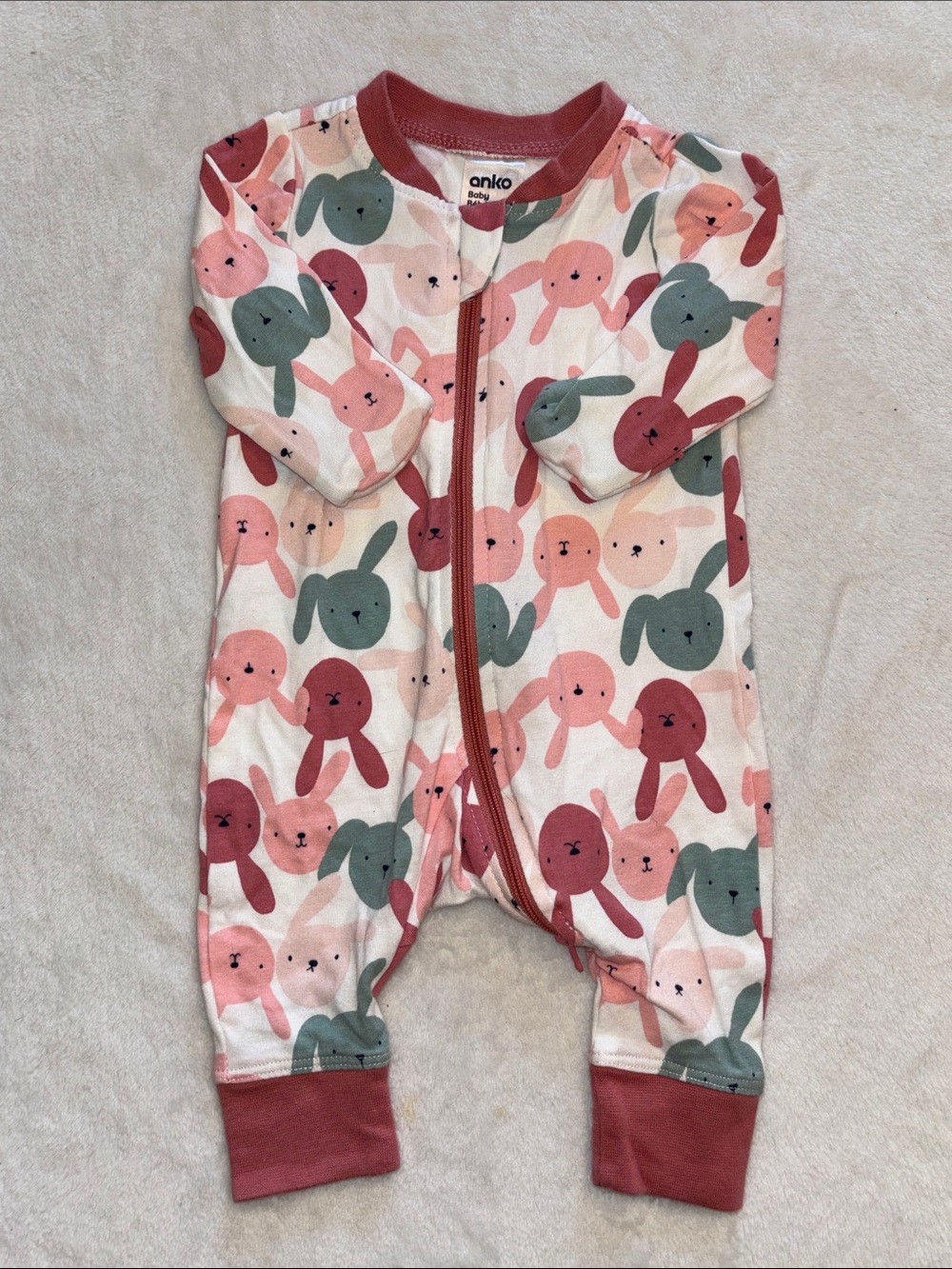 Anko Kids Pink Multi Bunny Zip Footie One-Piece sleeper newborn baby girl